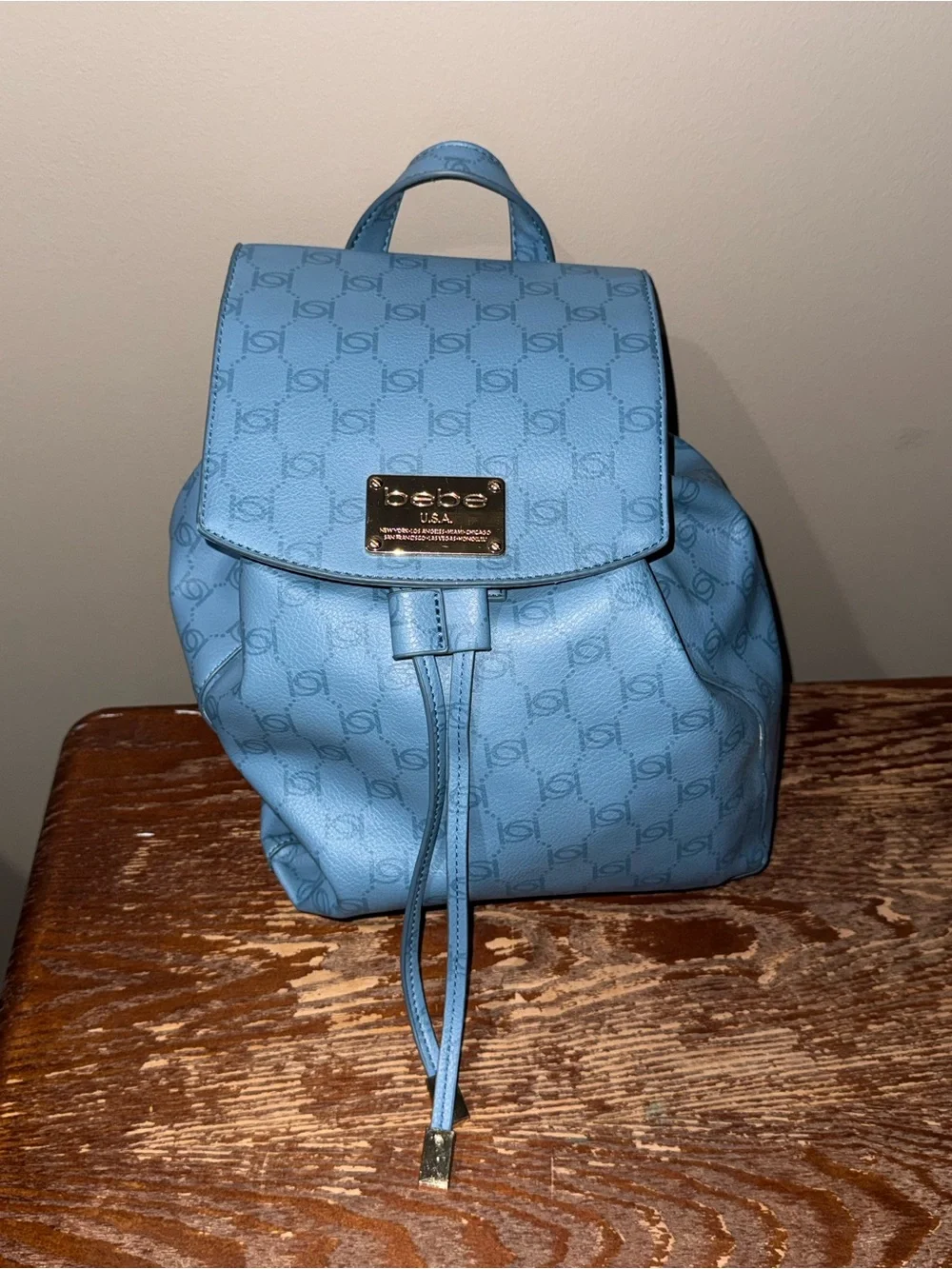 Light blue Bebe drawstring backpack